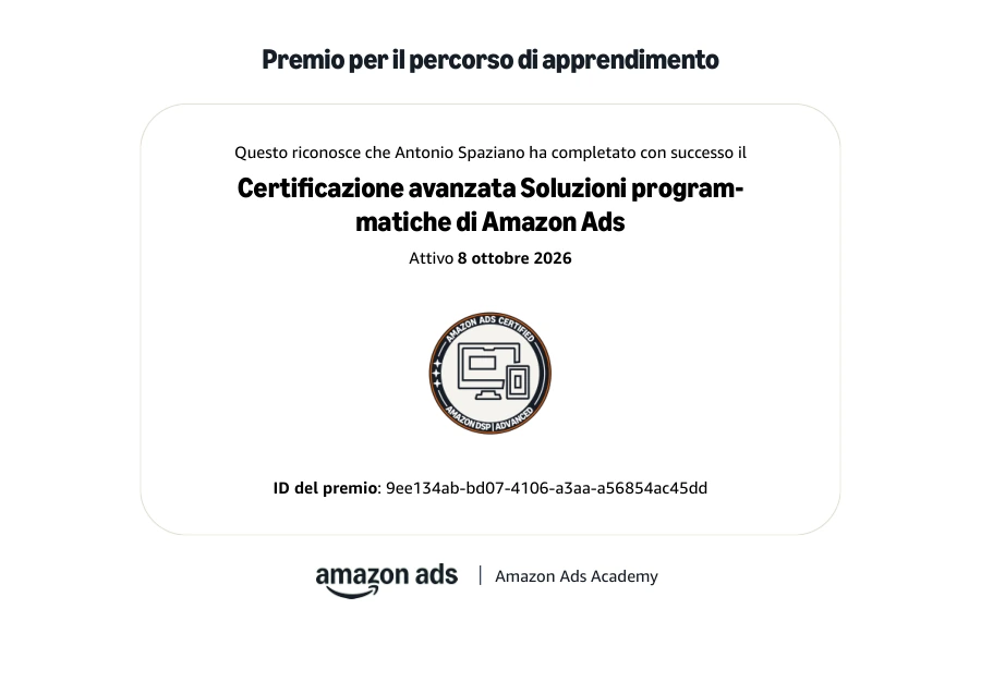 Attestato di Antonio Spaziano: Soluzioni programmatiche — avanzata