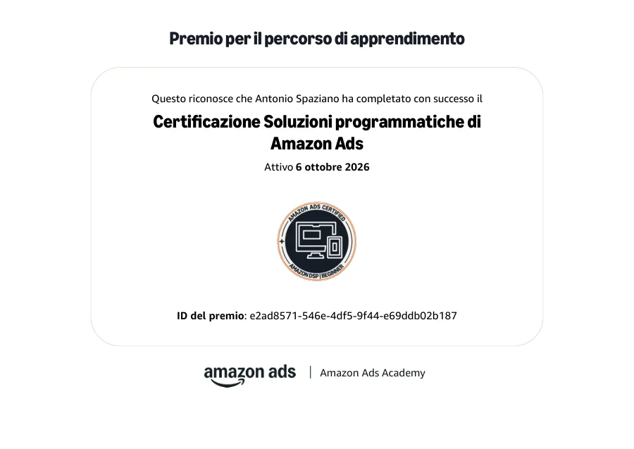Attestato di Antonio Spaziano: Soluzioni programmatiche