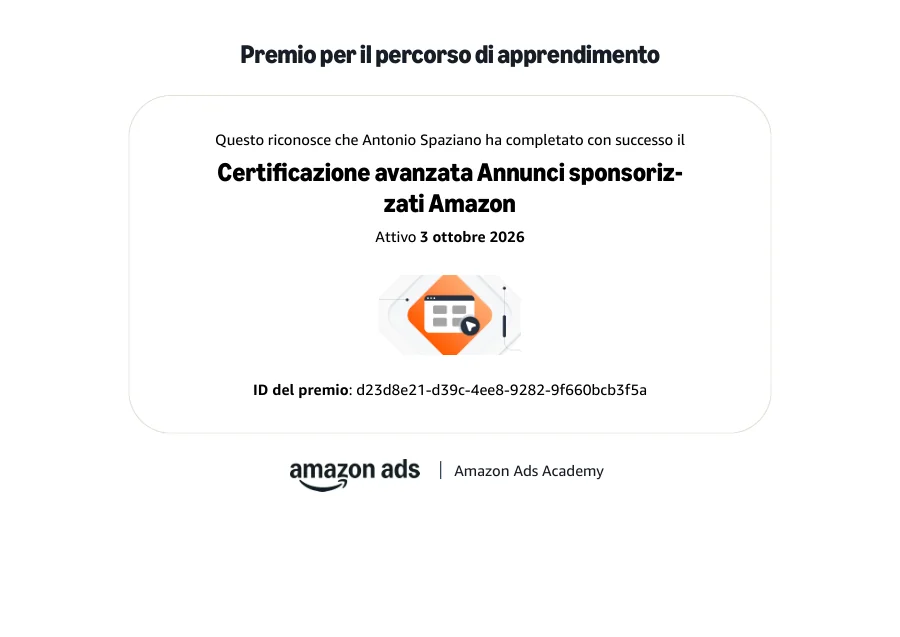 Attestato di Antonio Spaziano: Annunci sponsorizzati — avanzata