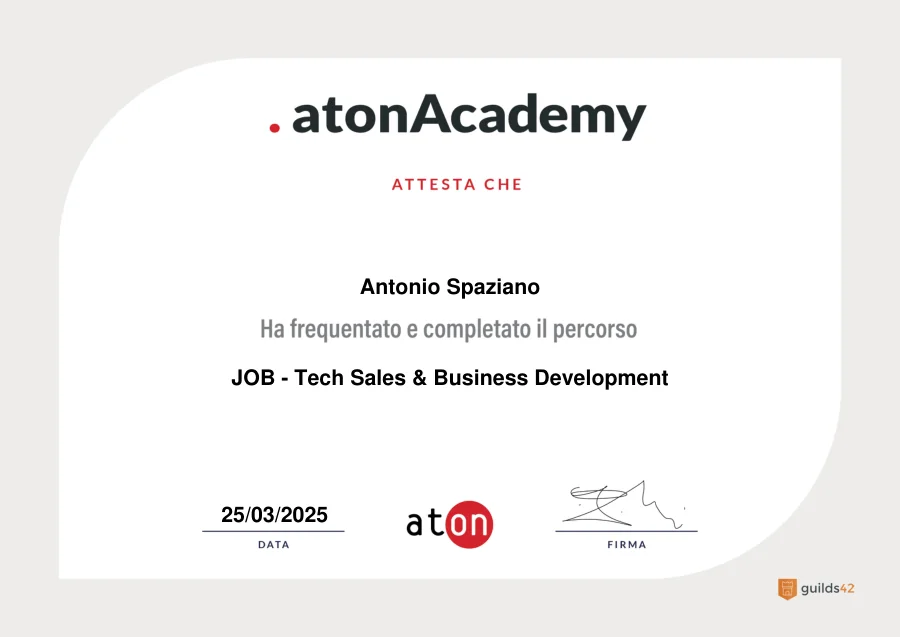 Attestato di Antonio Spaziano: Tech Sales & Business Development