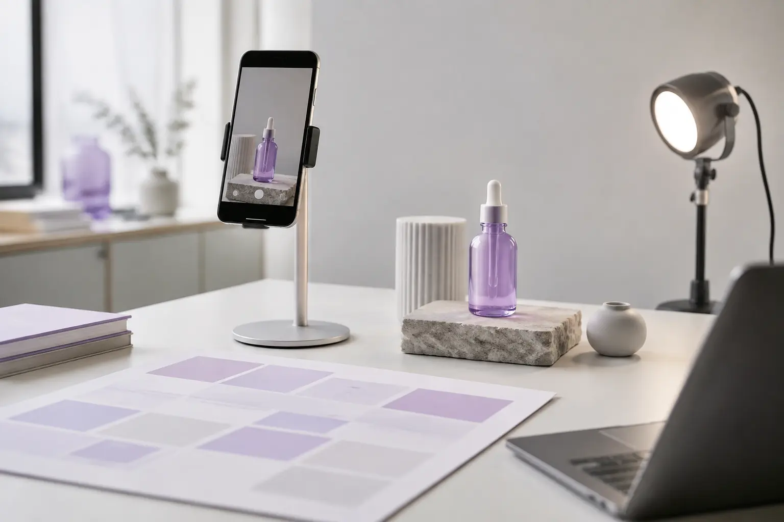 Preparazione di contenuti social con foto e colori coordinati